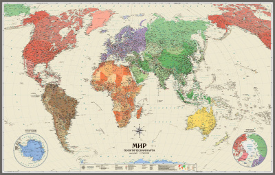 настенная Политическая карта мира. Континенты и Части Света (mir060)