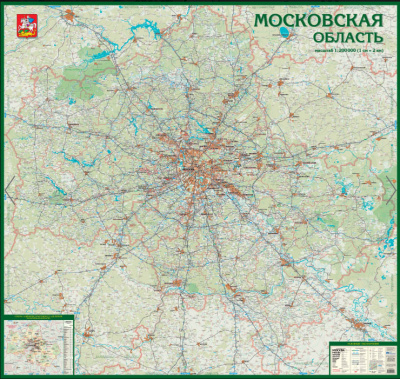 Настенная подробная автодорожная карта Московской области  mos22205