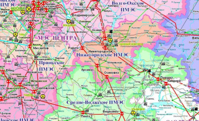 Настенная Карта "Электроэнергетика Российской Федерации" (с МЭС, ПМЭС) (ink44050)